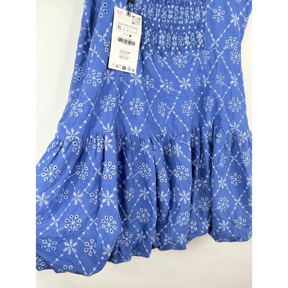 NWT Zara Openwork Embroidered Cut Out Mini Dress Womens XL Blue Bubble Skirt - Picture 9 of 10